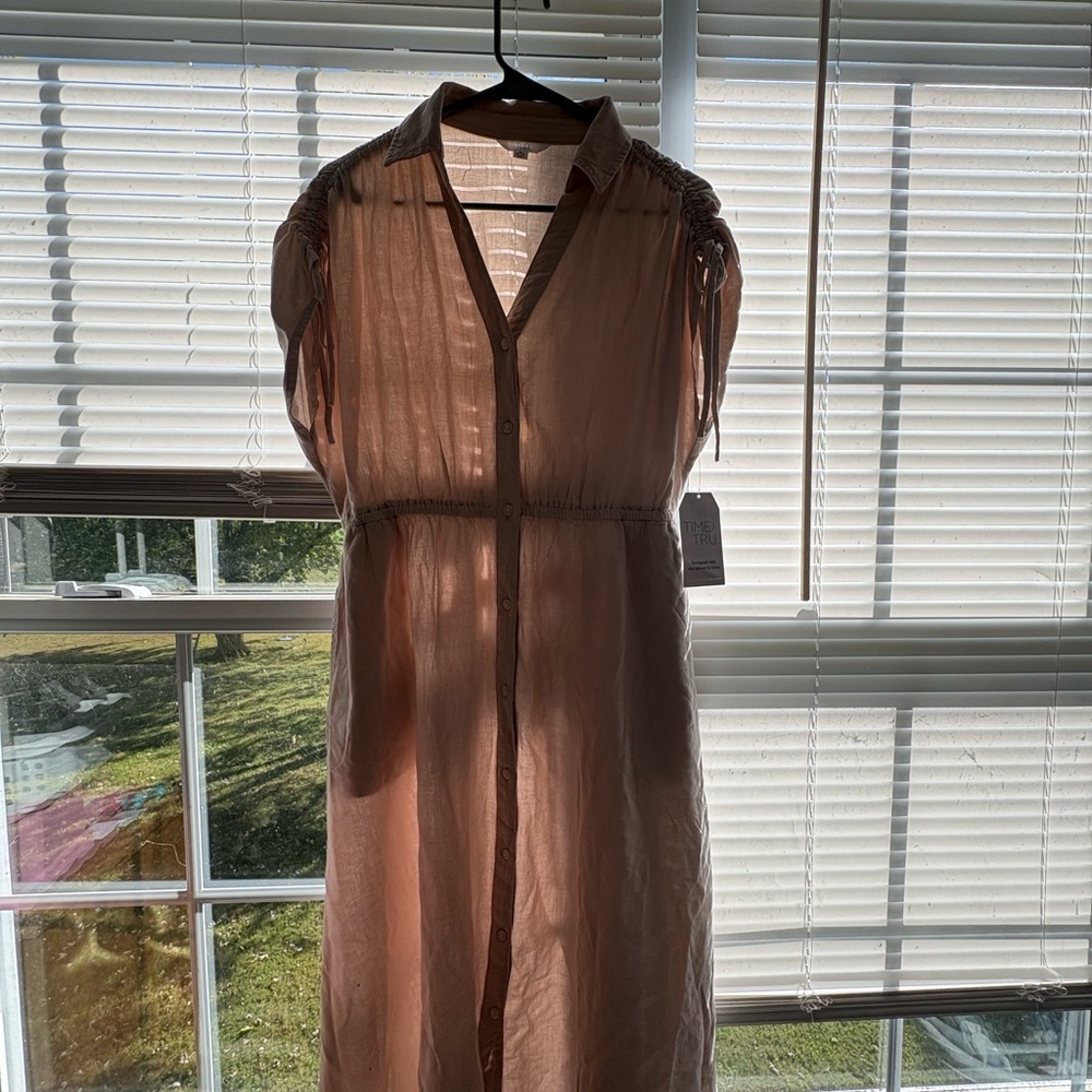 Time and Tru cream linden cotton blend Long Sleeve Dress